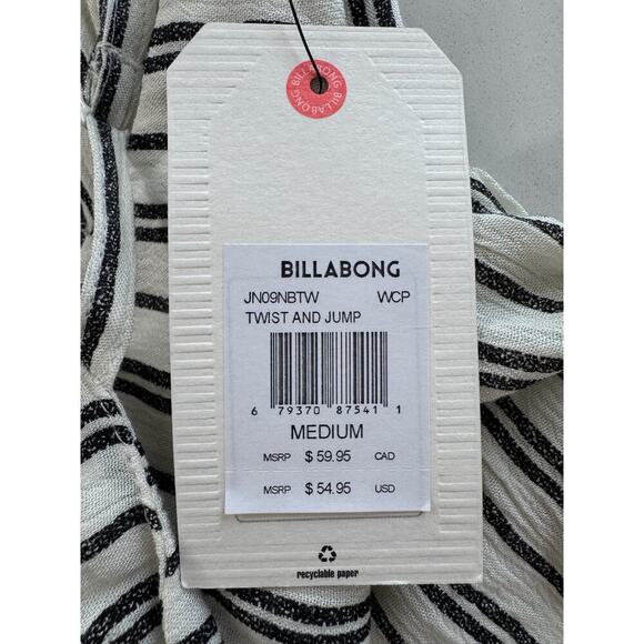 NWT Billabong Romper Tie-Front Med. Cream Black Striped Twist And Jump JNO9NBTW - Picture 5 of 15